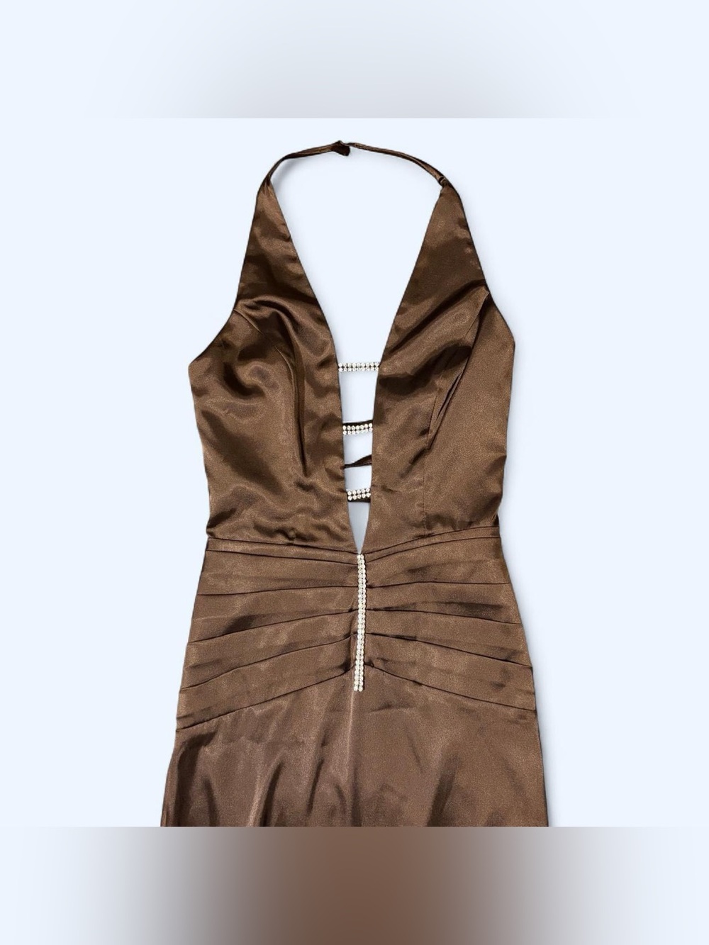 Y2K Satin Brown Prom Dress by Lenovia!